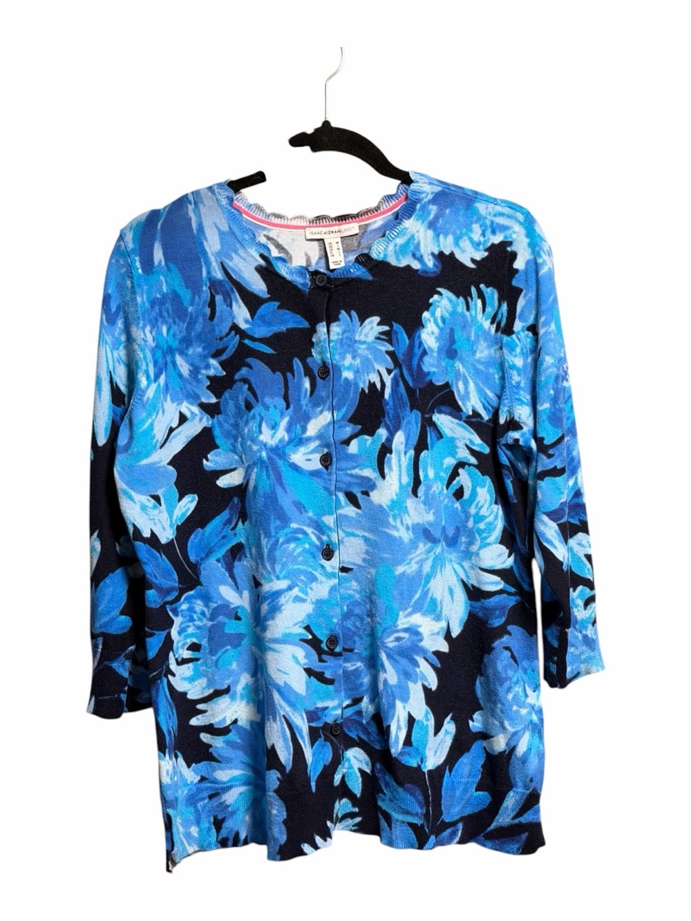 Isaac‎ Mizrahi Live Floral Sweater Size M Blue Black Career Chic Top